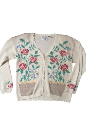 🌸Vintage Portraits Floral Potted Plant Cream Cardigan Sweater | Cottagecore